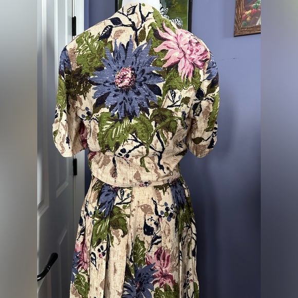 1940s- early 1950s floral peony barkcloth skirt and blouse set - Picture 8 of 15